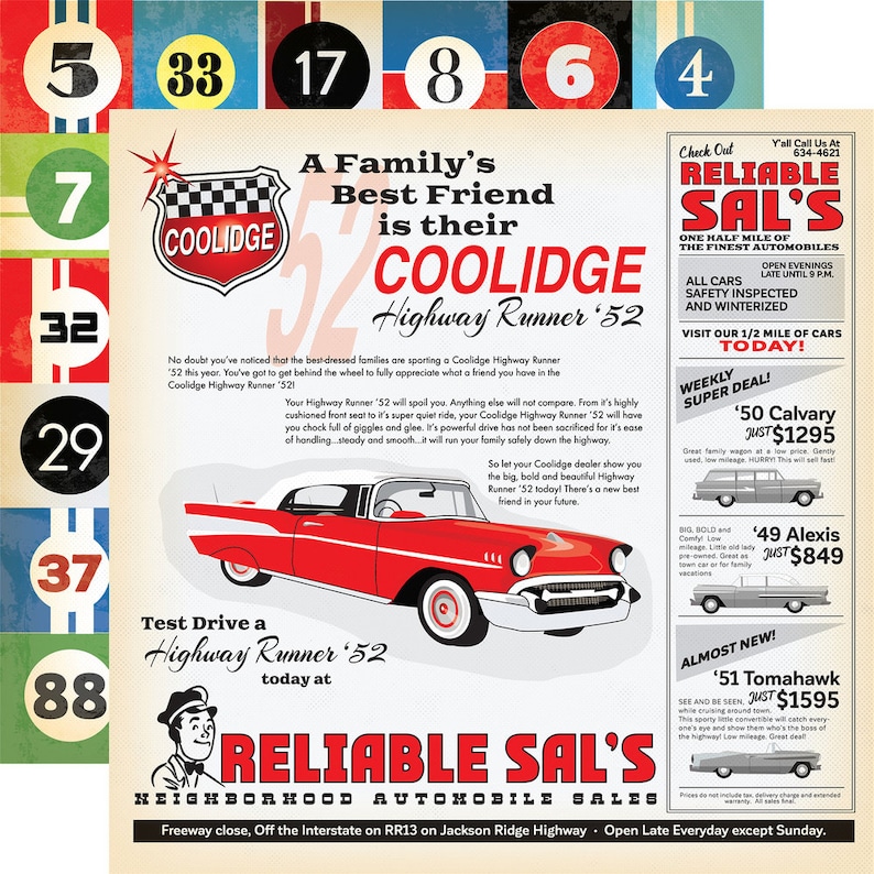 Carta Bella - Cartopia - Car Advertisement Scrapbook Paper image 1