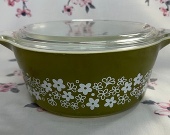 Pyrex Spring Blossom 475-B Covered Casserole with Lid Crazy Daisy 1972-1979 Early Pattern