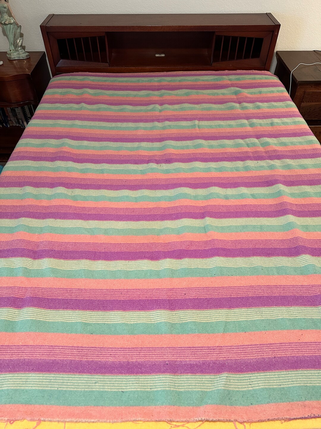 Vintage Wool Striped Blanket 64 X 77 3 Etsy