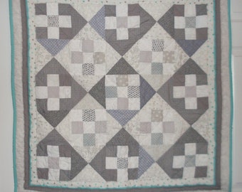 Gray, white & aqua baby quilt