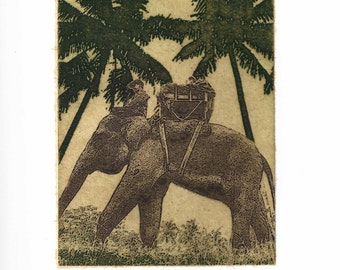 The Elephant’s Journey/ Etching / SolarPlate / Original Hand Pulled