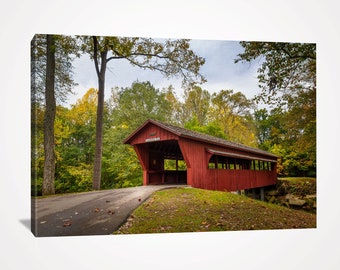Covered Bridge Picture, Canvas Wall Art, Farmhouse Decor Rustic Country, Ohio Nature Photography, Fall Decor for Wall