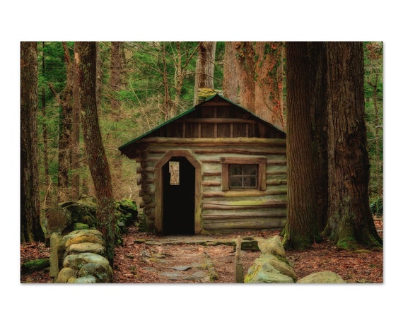 Fairy Cottage Print Country Cottage Decor Log Cabin Decor Master Bedroom Decor Enchanted Forest Smoky Mountains Tennessee