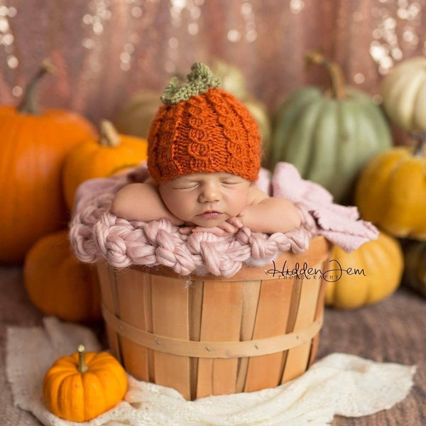 Pumpkin Hat Knitting Pattern, Halloween Pumpkin Beanie, Fall Photo Prop Pattern, Newborn Photography