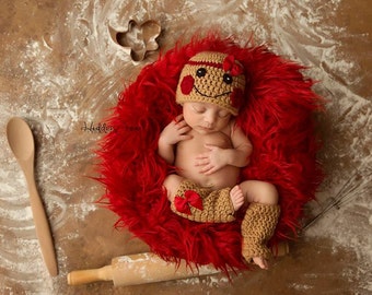 CROCHET PATTERN: newborn crochet gingerbread beanie & legwarmers pattern {crocheted photo prop, baby hat pattern for newborn photography}
