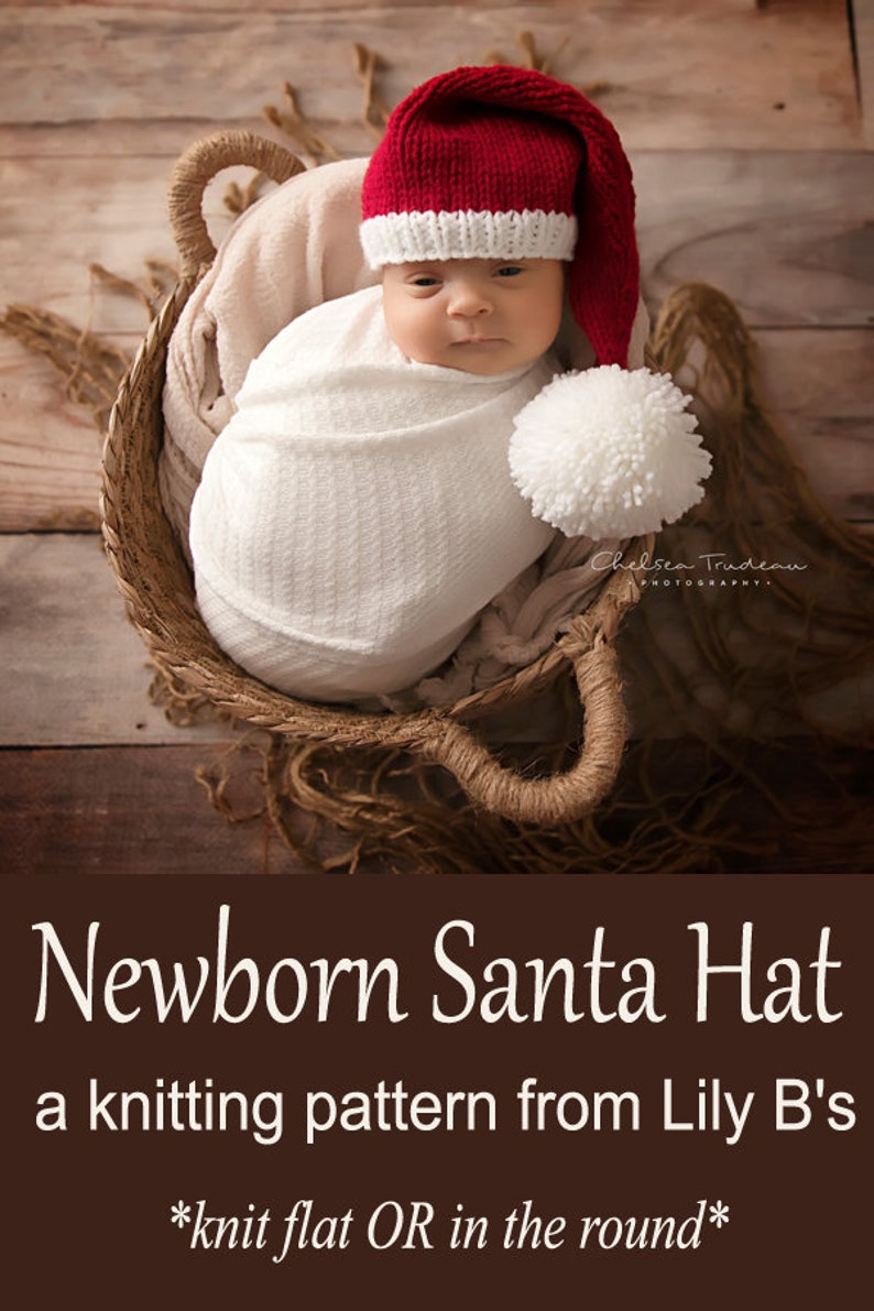 Santa Hat Knitting Pattern, Preemie, 18 inch doll, Newborn, Baby, Toddler, Child, Teen, Adult, Photography Props, Knit Flat or In Round image 8