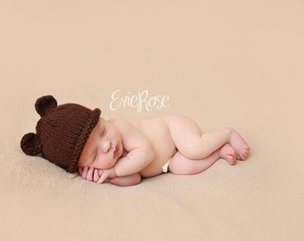 BEAR HAT PATTERN: knit newborn bear hat beanie photo prop knitting pattern for newborn photography