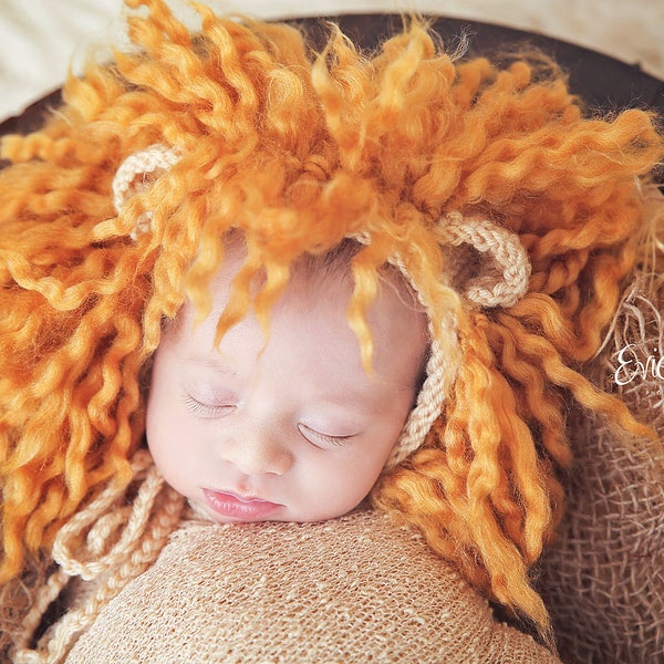 Lion Hat Knitting Pattern, Lion Bonnet, Newborn Baby Lion Outfit, Animal Hat, Halloween Costume, Newborn Photography, Newborn Photo Props