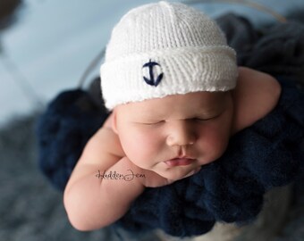 KNIT SAILOR HAT Pattern: Newborn Sailor Hat Knitting Pattern, Knitted Photo Prop Pattern, Newborn Photography diy sailor hat