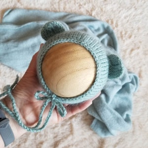 Bear Bonnet Knitting Pattern, 6 Sizes, Preemie, 18 Doll, Newborn, 3 6 9 12 Months, Newborn Photography, Baby Props, DIY, Digital Download image 5