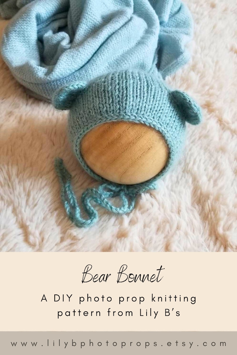 Bear Bonnet Knitting Pattern, 6 Sizes, Preemie, 18 Doll, Newborn, 3 6 9 12 Months, Newborn Photography, Baby Props, DIY, Digital Download image 9