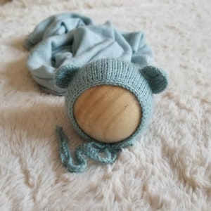 Bear Bonnet Knitting Pattern, 6 Sizes, Preemie, 18 Doll, Newborn, 3 6 9 12 Months, Newborn Photography, Baby Props, DIY, Digital Download image 1
