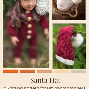Pu&ograve; includere: Un modello di lavoro a maglia per un cappello da Babbo Natale, caratterizzato da un berretto in maglia rosso scuro con bordo a coste bianco e un grande pompon bianco. Il modello richiede filato pettinato e ferri da 5 mm per varie misure.