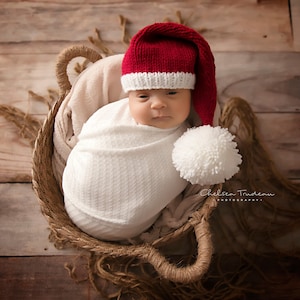 Santa Hat Knitting Pattern, Preemie, 18 inch doll, Newborn, Baby, Toddler, Child, Teen, Adult, Photography Props, Knit Flat or In Round image 1