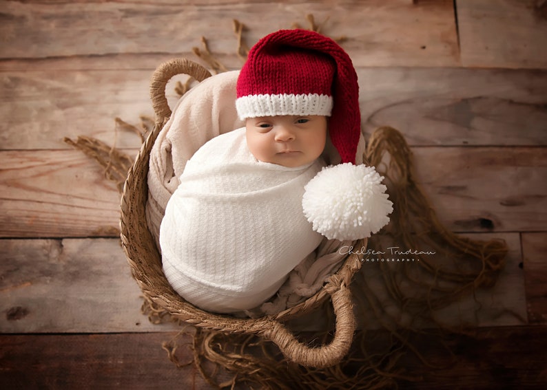 Santa Hat Knitting Pattern, Preemie, 18 inch doll, Newborn, Baby, Toddler, Child, Teen, Adult, Photography Props, Knit Flat or In Round image 1