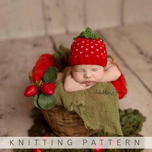 Strawberry Hat Knitting Pattern in 5 sizes, Baby Beanie Knitting Pattern,  Newborn Photography Props, 18 Inch Doll Clothes Patterns