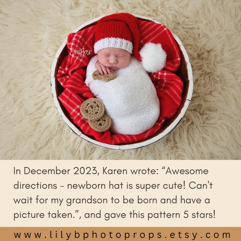 Santa Hat Knitting Pattern, Preemie, 18 inch doll, Newborn, Baby, Toddler, Child, Teen, Adult, Photography Props, Knit Flat or In Round image 3