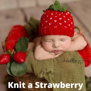 Strawberry Hat Knitting Pattern in 5 sizes, Baby Beanie Knitting Pattern, Newborn Photography Props, 18 Inch Doll Clothes Patterns image 9