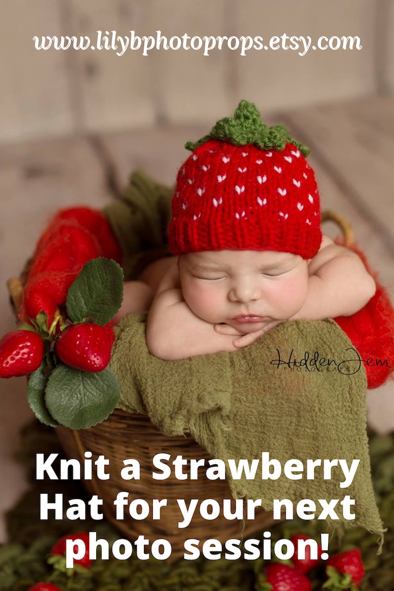 Strawberry Hat Knitting Pattern in 5 sizes, Baby Beanie Knitting Pattern, Newborn Photography Props, 18 Inch Doll Clothes Patterns image 9