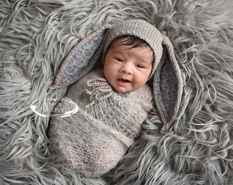 BUNNY HAT PATTERN, Newborn Bunny Bonnet Knitting Pattern, Knit Photography Props Pattern for Babies, Knitted Photo Prop Pattern for Baby