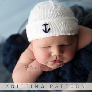 Sailor Hat Knitting Pattern for Newborn Babies, DIY Photography Props, PDF Digital Download