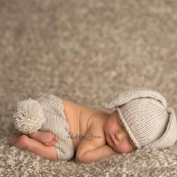 Häschen-Mütze-Strickmuster, Neugeborenen-Fotografie-Requisiten, Strick-Foto-Requisiten, Frühchen, 18-Zoll-Puppe, 3 6 12 Monate, flach und rund gestrickt