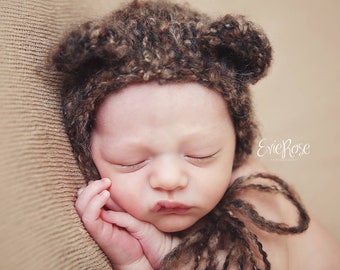 Chunky Bear Bonnet Knitting Pattern, Newborn Photography Prop, Baby Bear Hat Pattern