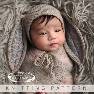 BUNNY HAT PATTERN, Newborn Bunny Bonnet Knitting Pattern, Knit Photography Props Pattern for Babies, Knitted Photo Prop Pattern for Baby