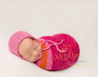 SNUGGLE SACK Knitting Pattern: newborn knit snuggle sack and bonnet pattern, sleep sack, swaddle sack, cocoon, photography prop