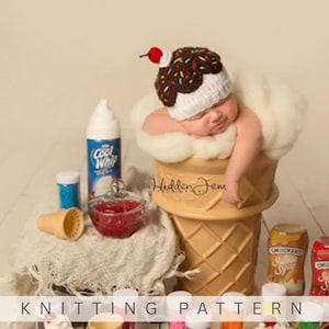 ICE CREAM HAT Pattern: newborn knit ice cream beanie pattern for babies, easy knit photo prop pattern for newborn photography from Lily B&#39;s