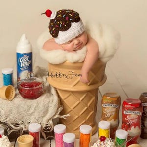 Modèle de chapeau crème glacée : combinaison de tricot et de crochet, accessoire photo nouveau-né (téléchargement numérique PDF)