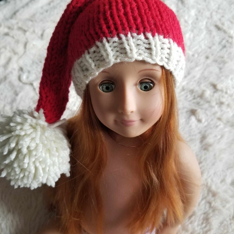 Santa Hat Knitting Pattern, Preemie, 18 inch doll, Newborn, Baby, Toddler, Child, Teen, Adult, Photography Props, Knit Flat or In Round image 6