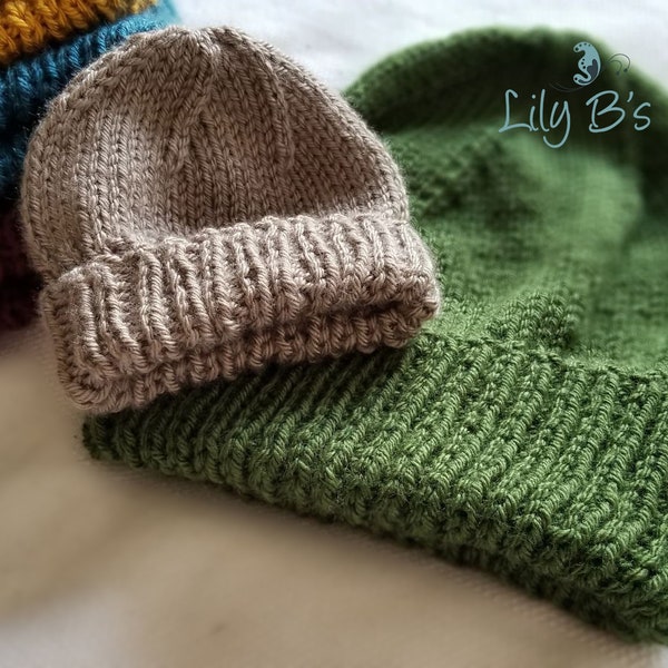 Classic Winter Hat Knitting Pattern (includes newborn, 3 months, sitter, toddler, child, teen and adult sizes) Beanie Toque