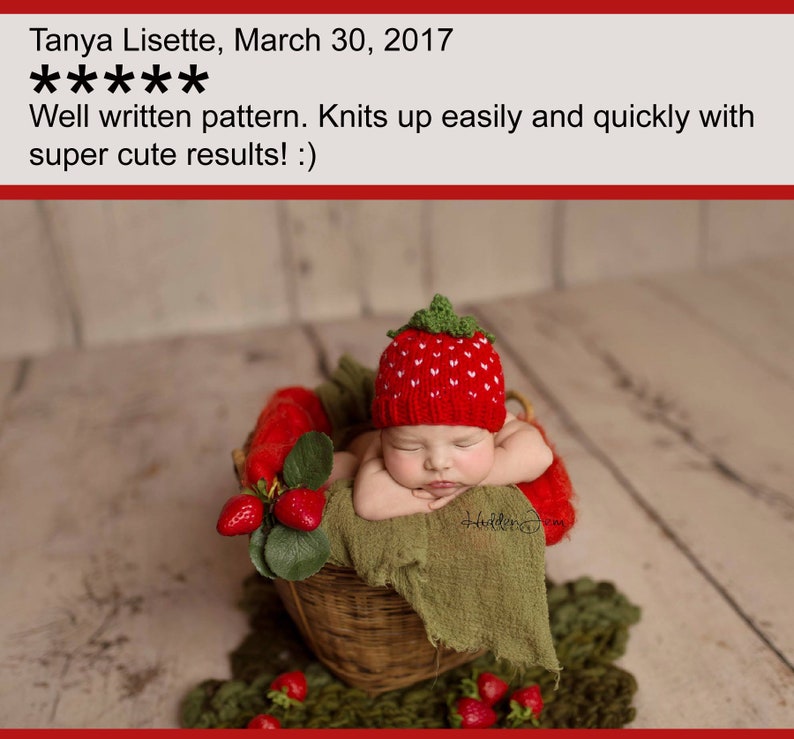 Strawberry Hat Knitting Pattern in 5 sizes, Baby Beanie Knitting Pattern, Newborn Photography Props, 18 Inch Doll Clothes Patterns image 8