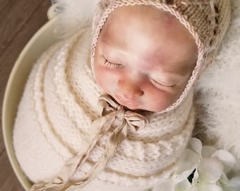 KNIT NEWBORN WRAP Knitting Pattern 14"x80" extra long, knitted wrap for your newborn photography sessions, Red Heart Dreamy yarn