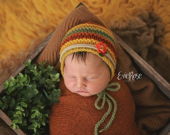 KNITTING PATTERN: newborn knit bonnet pattern {easy knitted photo prop pattern, baby hat pattern for newborn photography sessions}