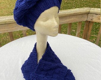 Navy blue knit hat and scarf set