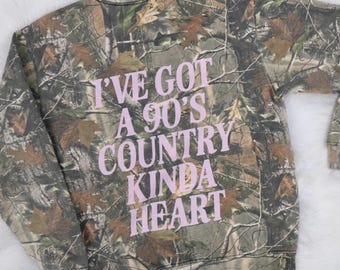 90's Country Kinda Heart Camo Crewneck