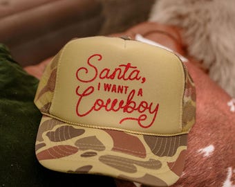 Santa, I Want A Cowboy Christmas Trucker Hat - Etsy