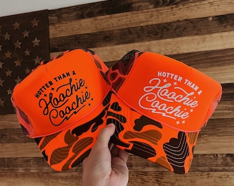 Hoochie Coochie Neon Orange Camo Trucker Hat