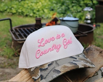 Love Is A Country Girl Puff Embroidered Trucker Hat