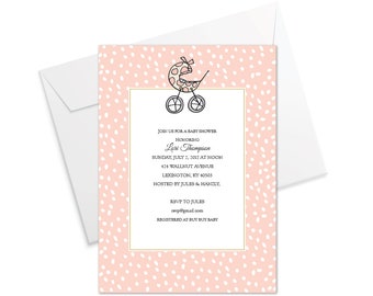 Carriage Baby Shower Invitation - Pink or Blue