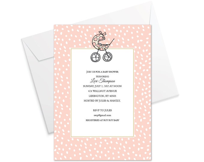 Carriage Baby Shower Invitation - Pink or Blue