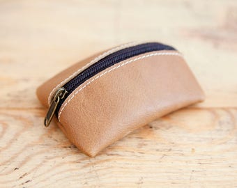 KEY Leather PURSE // Small leather coin wallet // Mens coin purse wallet // Leather coin bag with key-ring  // Leather change purse ROAD