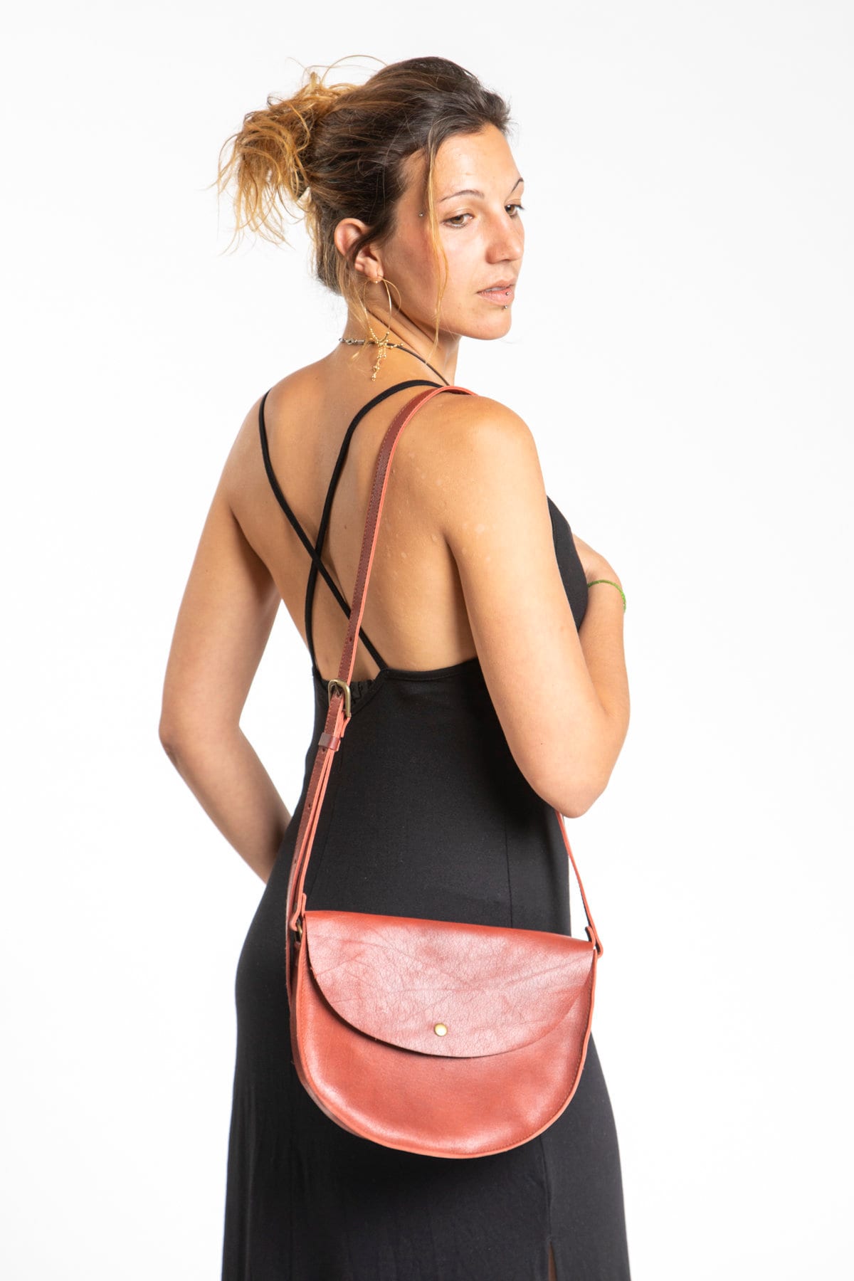 Mini Saddle Bag with Strap Rani Pink Smooth Calfskin