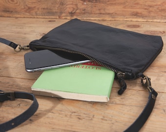Black Leather Clutch for Women - Leather Clutch Purse - Minimalist Black Clutch Bag - Monogrammed Leather Clutch - Crossbody Evening Bag