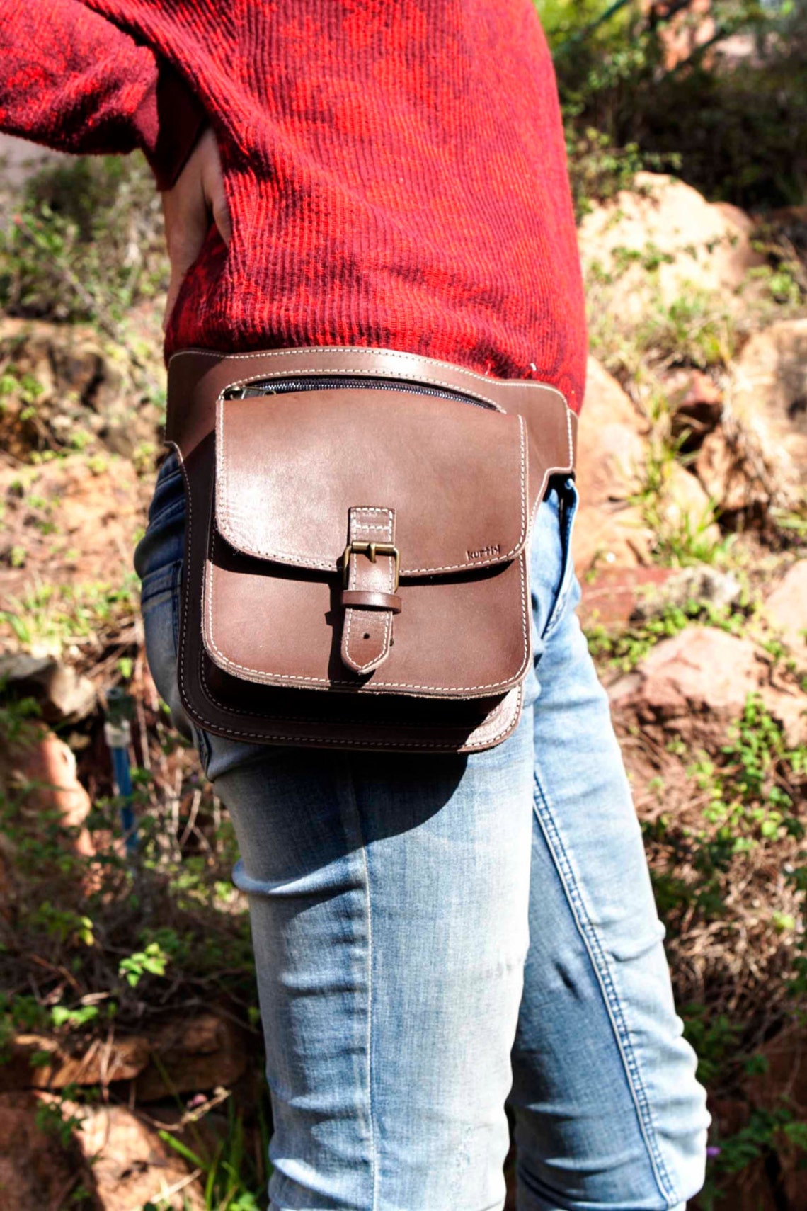 Brown leather FANNY PACK // Mens leather belt bag // Leather Etsy