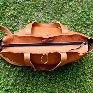 Leather shoulder bag for women / Boho rustic leather bag / Laptop leather bag / Large tote bag / Leather crossbody women / Boho shopping bag image 4