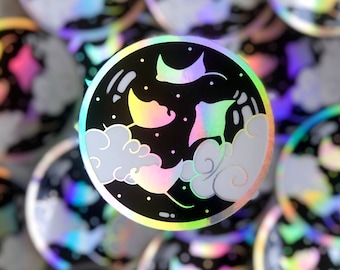 Holographic Ray Soap Bubble Stickers | Waterproof Sticker, Bullet Journal, Water bottle Decal, Laptop Sticker, Fish, Elasmobranch