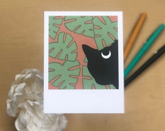 Monstera Cat Postcard Mini Prints | Wall Art, Room Decor, Dorm Decor, Animal Illustration, Gifts For Her, Polaroid Prints, Jungle Cat